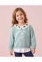 Girls Blue Crochet Collar Cat Printed Sweatshirt