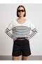 V-Neck Striped Flowy Mercerized Sweater - 2