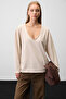 Basil v women's oversize long sleeve and v-neck beige blouse