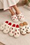 Set of 4 Cherry - Strawberry - Heart - Teddy Bear Embroidered Plush Closed Toe 3 cm Sole Home Slippers Byndset02 - 4