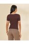 Women Brown Contrast Rib T-Shirt - 3