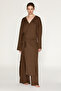 Ibarra Women's Soft and Flexible Fabric Waist-Tie Long Brown Kimono