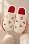 Set of 4 Cherry - Strawberry - Heart - Teddy Bear Embroidered Plush Closed Toe 3 cm Sole Home Slippers Byndset02 - 7