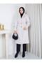 Fox Fabric Button Detail Double-Breasted Collar Soft Textured Women's Long Tunic Coat