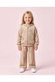 Girls Beige Embroidered Velour Hooded Jogger Set