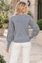Women's Round Neck Long Sleeve Balloon Sleeve Openwork Cuff and Ribbed Knit Detailed Stylish Elegant Casual Gray Knitwear Sweater - 3