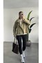 Women's Khaki Mid-Length Cuffed Collar Trench Coat Belted Double-Breasted Stand-Up Collar Stylish Short Jacket Trench Coat - 3