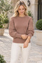 Women's Round Neck Long Sleeve Balloon Sleeve Openwork Cuff and Ribbed Knit Detailed Stylish Elegant Casual Cinnamon Knitwear Sweater - 6