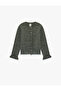 Ruffled Long Sleeve Buttoned Crew Neck Knitwear Cardigan