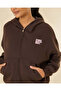 Women Brown Cropped Zip-Up Hooded Sweatshirt - 4