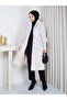 Fox Fabric Button Detail Double-Breasted Collar Soft Textured Women's Long Tunic Coat - 2