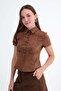 Short Sleeve Button down Suede Shirt G17636