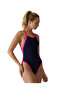 Women's Training Swimsuit Wide Strap Open Back Solid Navy Pink - 3