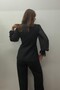 Women's Double-Breasted Collar Lined Gold Button Detailed Chiffon Sleeves Asymmetrical Jacket Elastic Waist Pocketed Trousers 2-Piece Set - 4