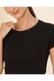 Women Black Plain Ribbed Crew Neck T-Shirt - 4