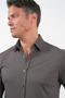 Brown Overalls Collar Long Sleeve Pocketless Knitted Slim Fit Cotton Shirt 1004260208 - 4