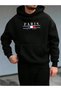 Men's Text Themed Printed Trendy Oversize Hooded Sweatshirt Relaxed Fit Casual Sports