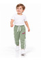 16009-26 Boy's Car Embroidered White Striped Elastic Jogger Pants 1–4 Years - 2