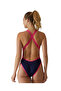 Women's Training Swimsuit Wide Strap Open Back Solid Navy Pink - 2