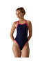 Women's Training Swimsuit Wide Strap Open Back Solid Navy Pink