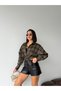 Women's Stone Detailed Plaid Patterned Oversize Shirt Jacket with Buttons, Relaxed Fit - 4