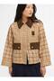 Women's Camel Suede Collar Lined Checkered Jacket