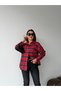 Women's Stone Detailed Plaid Patterned Oversize Shirt Jacket with Buttons, Relaxed Fit - 4