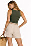 Women's Khaki Square Neck Front and Back Double Layer Thick Strap Bodysuit - 4