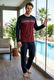 Men's Long Sleeve Combed Cotton Pajama Set 3090 Claret Red - 2