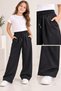 Girls' Pleated Wide-Leg Seasonal Sweatpants with Lace-Up Waist, Pockets & Compact Fabric, Comfortable Fit, Sports, School, Casual Trousers