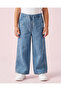 Girls Blue Plain Wide Leg Jeans