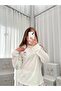 Ecru Ribbon Patterned 4-Piece Bra and Long Sleeve Premium Waffle Pajama Set - 7