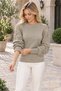 Women's Round Neck Long Sleeve Balloon Sleeve Openwork Cuff and Ribbed Knit Detailed Stylish Elegant Casual Mink Knitwear Sweater - 2