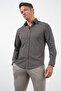 Brown Overalls Collar Long Sleeve Pocketless Knitted Slim Fit Cotton Shirt 1004260208 - 3