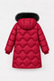 Girl's Hooded Furry Long Quilted Winter Puffer Coat - Red - 3