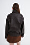 High Collar Faux Leather Jacket C02682 - 6