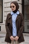 Striped Garnished Bitter Brown Lined Trench Coat - 2