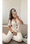 Ribbon Detailed Marine Star Patterned Short Sleeve Pajama Set - White & Red - 2
