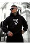 Men's R Print Design Trendy Oversize Hooded Sweatshirt Relaxed Fit Casual Sports