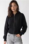 2235 Women's Hooded Zippered Ribbed Short Cardigan Black - 5