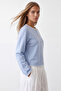 Women's Blue Crew Neck Buttoned Shepherd Stitched Cardigan Alc-X15852 - 3