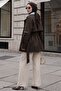 Striped Garnished Bitter Brown Lined Trench Coat - 3