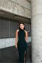 Bicycle Slit Fish Tail Evening Dress with Collar Cutout - 4