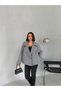 Fishbone Patterned Oversize Double-Breasted Single-Button Women's Jacket - 4