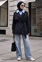 Striped Garnished Black Lined Trench Coat