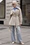 Striped Garnished Light Beige Lined Trench Coat