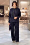 Navy Blue Modal Fabric Striped Pants Blouse Set
