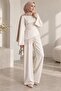 Women's Beige Lace Detailed Wide-Sleeved Modal Fabric Hijab Set Nms105 - 4
