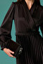 Women's Double Breasted Collared Belted Pleated Dress Black - 3