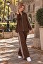 Women's Zippered Striped Pique Knit Pants and Knitwear Set - 4